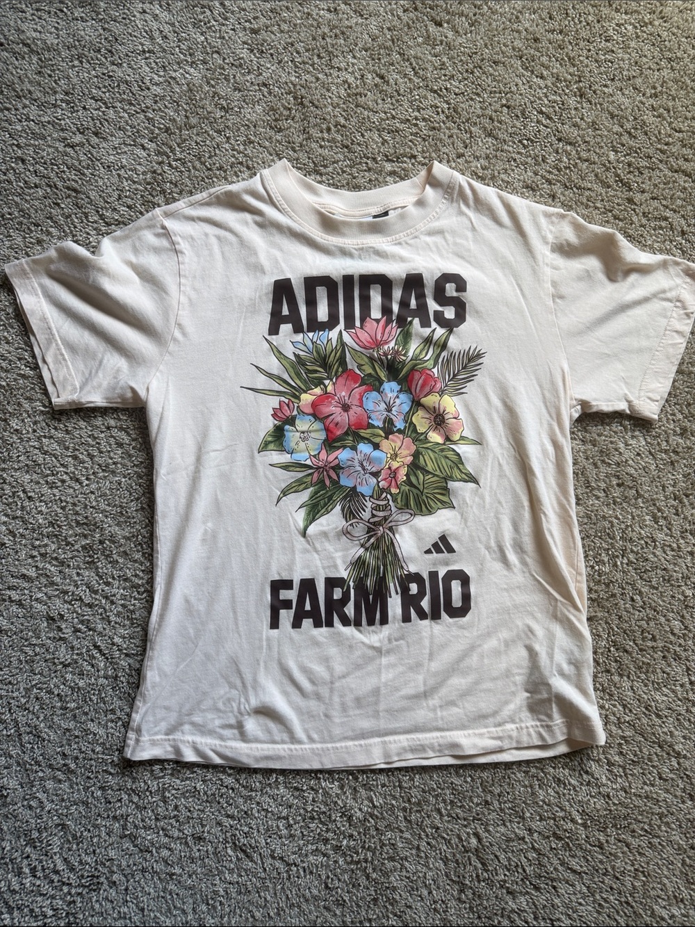 adidas White Kids Short-Sleeve Tee with Floral Bouquet Graphic